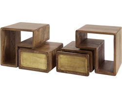 Giga Meubel Nachtkastje Brass - Naturel Hout - Set van 2 - 42x30x30cm