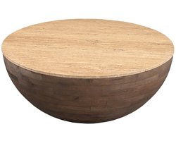 Giga Meubel Salontafel Aiden Rond - Travertin/Hout - Donkerbruin - 90x90x38cm