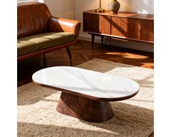 Giga Meubel Salontafel Alba - Ovaal Walnoot Hout/Keramisch - 120x60x38cm