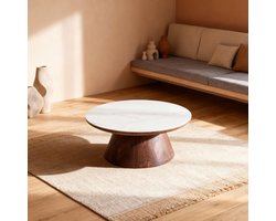 Giga Meubel Salontafel Alba - Rond Walnoot Hout/Keramisch - 80x80x35cm