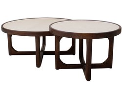 Giga Meubel Salontafel Ayase Rond - Marmer/Hout - Donkerbruin - Set van 2