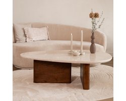 Giga Meubel Salontafel Ayla Organisch - Marmer/Hout - Donkerbruin - 120x70x38cm