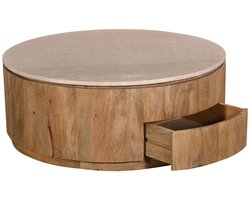 Giga Meubel Salontafel Elan Rond - Travertin - Naturel - 90x90x35cm - Incl. Lades