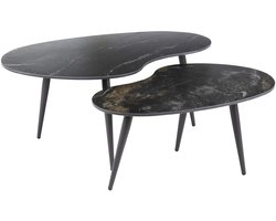 Giga Meubel Salontafel Fossil - Zwart Keramiek - Set van 2 - 91x55x35cm