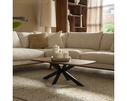 Giga Meubel Salontafel Jaimy Donkerbruin – Deens Ovaal – Melamine en Metaal – 100x50x35 cm