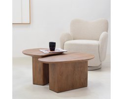 Giga Meubel Salontafel Jinte Organisch - Mangohout - Bruin - Set van 2