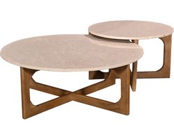 Giga Meubel Salontafel Lino Rond - Marmer/Hout - Naturel - Set van 2