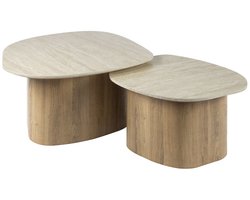 Giga Meubel Salontafel Romano - Kiezelvormig - Travertinlook - Set Van 2