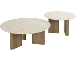 Giga Meubel Salontafel Romano - Travertin - Set van 2 - 76x76x30cm
