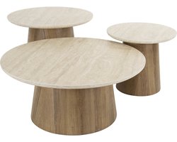 Giga Meubel Salontafel Romano - Travertin - Set van 3 - 80x80x35cm