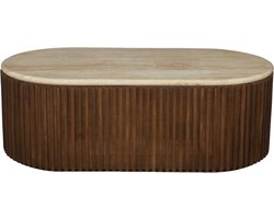 Giga Meubel Salontafel Sven Ovaal - Travertin/Hout - Bruin - 120x60x40cm