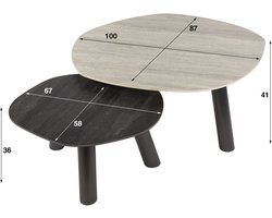 Giga Meubel Salontafel Twin - Zwart/Grijs Travertin - Set van 2