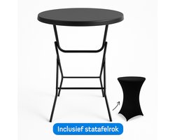 Giga Meubel Statafel Zwart Ø80cm - Inklapbaar - 80x80x110cm - Incl. Statafelrok Zwart