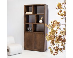 Giga Meubel Vakkenkast Luxurious - Donkerbruin Mangohout - 100x45x210cm