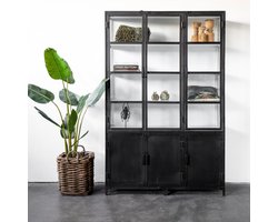 Giga Meubel Vitrinekast Lott - Zwart/Wit Metaal Glas - 150x50x230cm