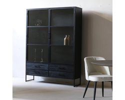 Giga Meubel Vitrinekast Marijn - Glas/Metaal - Zwart - 150x40x200cm