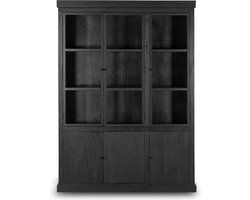 Giga Meubel Vitrinekast Rense - Mangohout/Metaal/Glas - Zwart - 160x40x220cm