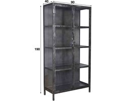 Giga Meubel Vitrinekast Rift - Zwart Metaal - 2 Deuren - 90x40x190cm