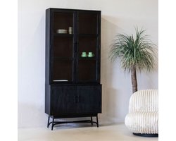 Giga Meubel Vitrinekast Romee - Mangohout - Zwart - 100x38x220cm