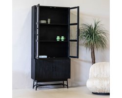 Giga Meubel Vitrinekast Romee - Mangohout - Zwart - 100x38x220cm