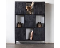 Giga Meubel Wandkast Jenny - Zwart Mangohout - Metalen Frame - 150x40x210 cm