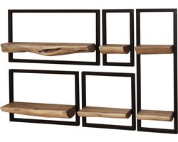 Giga Meubel Wandschap Edge - Naturel Acaciahout - Set van 5 - 25x12x75cm