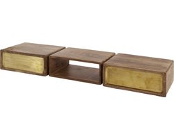 Giga Meubel Zwevend Sidetable Brass - Mangohout - 123x30x15 cm