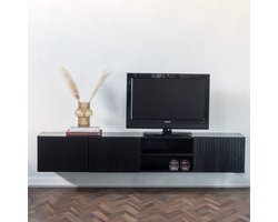 Giga Meubel Zwevend Tv-Meubel Roman - Zwart Mangohout - 200x40x35cm