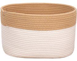 Gigicial Cotton Storage Basket - Linen Toy Basket - Soft Wall-Safe Design With Handle - 1 Pc - For Living Room Bedroom Bathroom Brown-White
