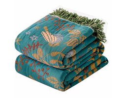 Gigicial Deken in Boheemse stijl - Extra groot - Zachte deken van biologisch katoen, geschikt voor bed, bank of stoel - Per stuk verpakt - Geschikt voor kinderen en volwassenen - Blauw