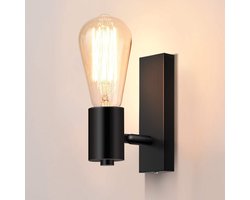 Gigicial Draaibare wandlamphouder - Industriële stijl - 360° draaibaar + E27 lampvoet - 1 stuk - Binnengebruik, zwart