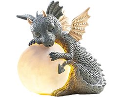 Gigicial Drakendecoratie - Drakenbeeld - Koudgegoten Hars Sculptuur Met Warmwit Licht Voor Buiten En Binnen - 1 Stuk - Tuin Decoratie In Groen