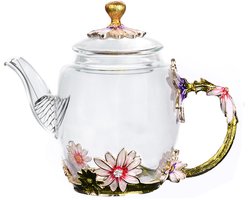 Gigicial Glazen Theepot - Theepot Met Zeef - Handgemaakt Hittebestendig Glas Met Reliëfpatroon En Theefilter - 1 Stuk - Thuis/Office/Cadeau Transparant