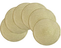 Gigicial Gouden Placemats - Gouden Ronde Placemats - Hittebestendig 120°C & Krassenvrij - 6 - Voor Eettafel Binnen/Buiten Goud