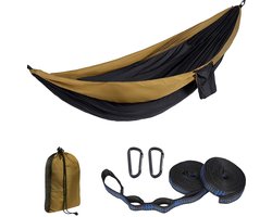 Gigicial Hangmat - Campinghangmat - Dubbele campinghangmat voor buiten - 1 stuk - Geschikt voor twee volwassenen (camel en zwart)