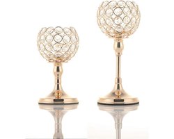 Gigicial Kandelaars - Kaarsenhouder - Gouden Tafelstukken Met Kristallen Decoratie Voor Elegantie En Sfeer - 2 Stuks - Woonkamer/Goud
