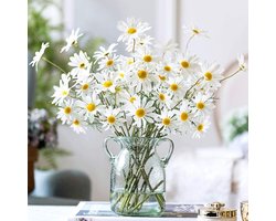 Gigicial Kunstmatige madeliefjes - Zijden gerbera decoratie - Milieuvriendelijke kunstbloemen voor thuis en bruiloften - Boeketten van 10 stuks - Woonkamer/eetkamer + wit