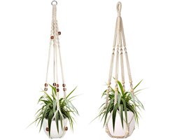 Gigicial Macramé Plantenhanger - Hangende Plantenbakken Voor Kamerplanten - Stijlvol En Uniek - 2 Stuk - Terras Balkon Woonkamer Beige