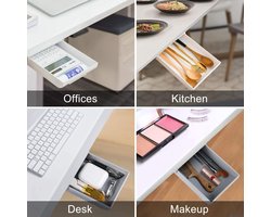 Gigicial Onder-bureau lade organizer - zelfklevende pennenhouder - ruimtebesparend ontwerp, opvouwbaar, geschikt voor kantoor en thuis - 2-pack - geschikt voor woonkamer/studeerkamer + wit/grijs