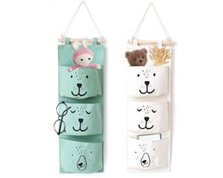 Gigicial Opbergrek voor achter de deur - Hangend opbergrek voor de kledingkastdeur - Ruimtebesparend en esthetisch aantrekkelijk, geschikt voor het opbergen van sokken, cosmetica, sleutels - 2-pack - Groen + Gebroken wit