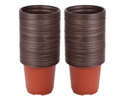 Gigicial Plastic Plantenpotten - Zaailingpotjes - Holle Bodem Voor Drainage En Ventilatie - 100 Stuks - Bruin