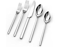 Gigicial Serviesset - Keukengerei - Hoogwaardig, spiegelend gepolijst roestvrij staal - 5-delige set - Huishoudelijk + Zilver