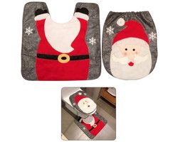Gigicial Toiletbrilhoes - Kerstman Vloerkleed - Feestelijke Decoratie Met Rendier En Sneeuwpop Motief - 2 Set - Badkamer Versieren Rood