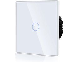 Gigicial Touch Lichtschakelaar Van Glas Moderne Inbouw Wandschakelaar Met Led Achterlicht Geen Neutrale Geleider Nodig 86 Mm 1 Voudig 1 Weg Wit