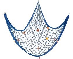 Gigicial Vintage Tico Visnet - Mediterrane Stijl Decoratie - Duurzaam katoenen visnet versierd met kleurrijke schelpen, geschikt voor wanddecoratie - 1 stuk - Woondecoratie - Blauw