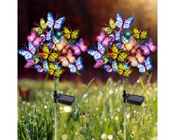 Gigicial Vlinderlamp op zonne-energie - Waterdichte tuinpaallamp - Decoratieve lamp met gekleurde LED's en hoge efficiëntie - 2-pack - Geschikt als cadeau voor in de tuin/rijstveld/Moederdag - Blauw