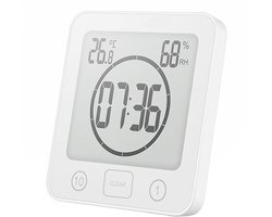 Gigicial Waterdichte badkamerklok - Douchetimerwekker - Digitale keukenthermometer en hygrometer met groot LCD-scherm en aftelfunctie - 1 stuk - Wit