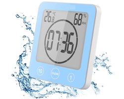 Gigicial Waterdichte badkamerwekker - Douchetimer - Groot LCD-scherm met temperatuur- en vochtigheidsweergave - 1 stuk - Blauw