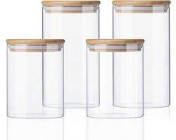 Gigmeta, Set of 4 Storage Containers, 800/1200 ml with Bamboo Lids, Airtight Storage Jars, Kitchen Spice Jars, Set of Jars Made of Reinforced Borosilicate Glass