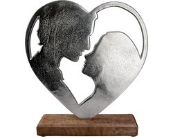 Gilde Handwerk - Beeld - Sculptuur - Liefdespaar - Mangohout - Metaal - Zilver